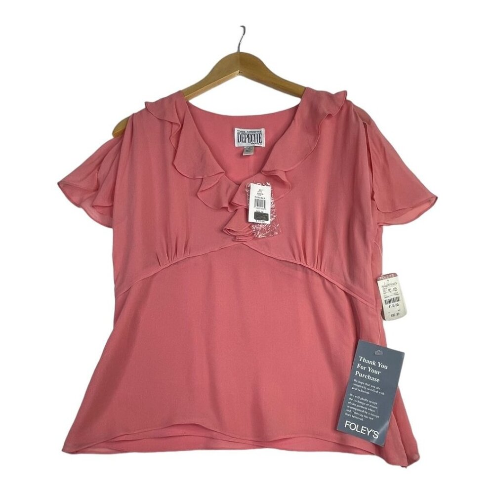 New Yves‎ Cossette Depeche Mode 100% Silk Blouse size 10 Pink